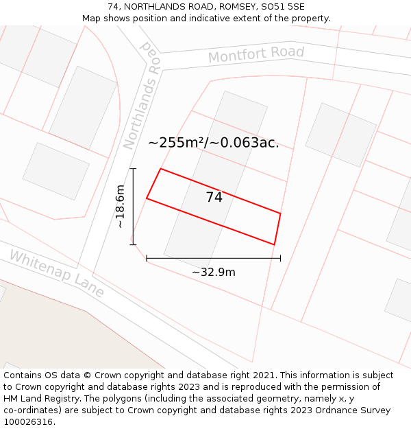 74, NORTHLANDS ROAD, ROMSEY, SO51 5SE: Plot and title map