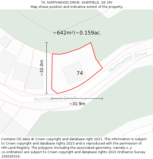 74, NORTHWOOD DRIVE, SHEFFIELD, S6 1RY: Plot and title map