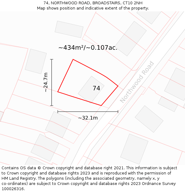 74, NORTHWOOD ROAD, BROADSTAIRS, CT10 2NH: Plot and title map