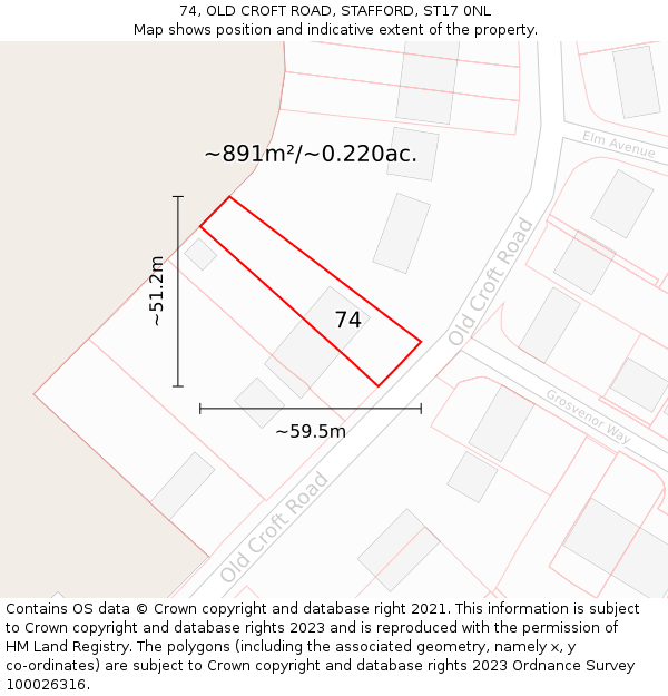 74, OLD CROFT ROAD, STAFFORD, ST17 0NL: Plot and title map