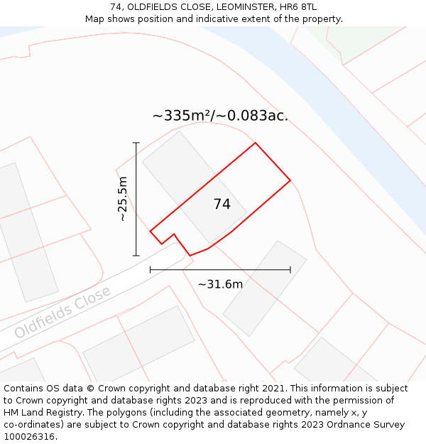 74, OLDFIELDS CLOSE, LEOMINSTER, HR6 8TL: Plot and title map