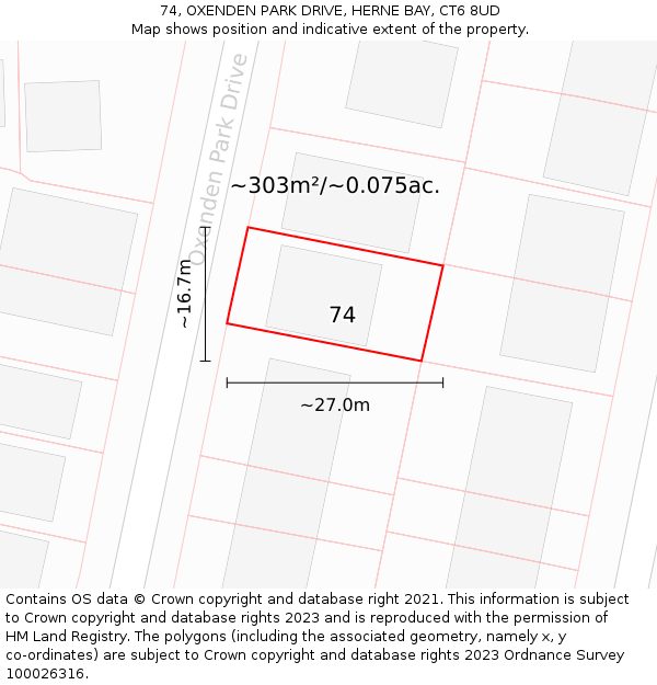 74, OXENDEN PARK DRIVE, HERNE BAY, CT6 8UD: Plot and title map