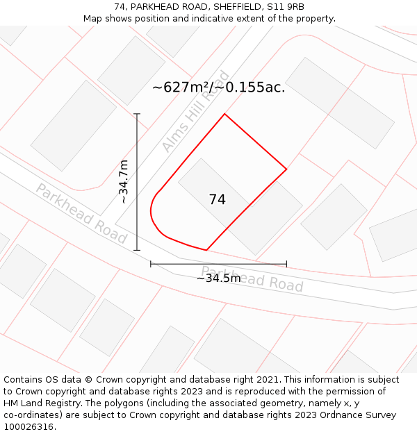 74, PARKHEAD ROAD, SHEFFIELD, S11 9RB: Plot and title map