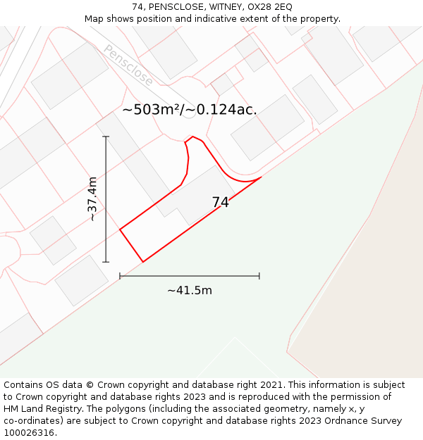 74, PENSCLOSE, WITNEY, OX28 2EQ: Plot and title map