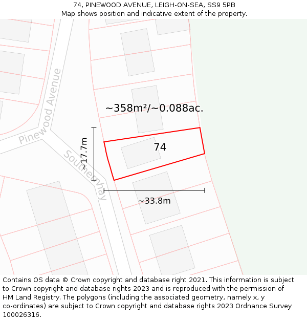 74, PINEWOOD AVENUE, LEIGH-ON-SEA, SS9 5PB: Plot and title map