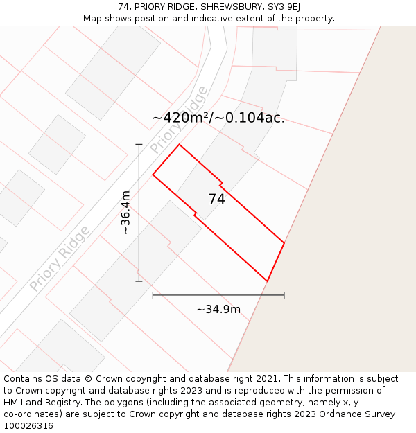 74, PRIORY RIDGE, SHREWSBURY, SY3 9EJ: Plot and title map