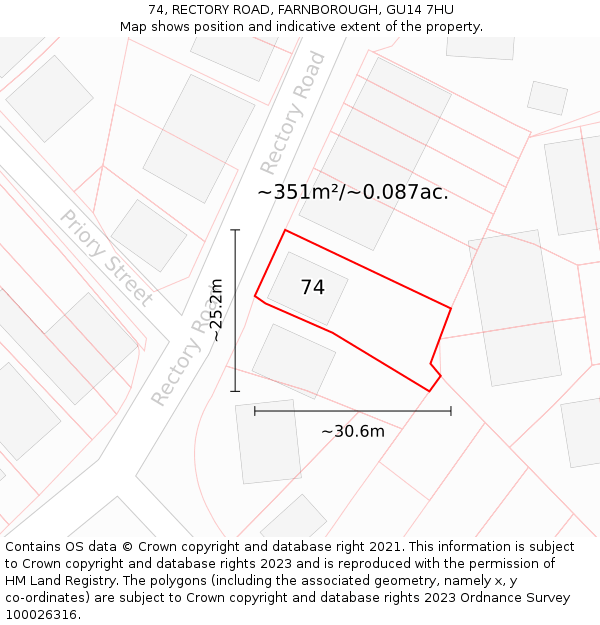 74, RECTORY ROAD, FARNBOROUGH, GU14 7HU: Plot and title map