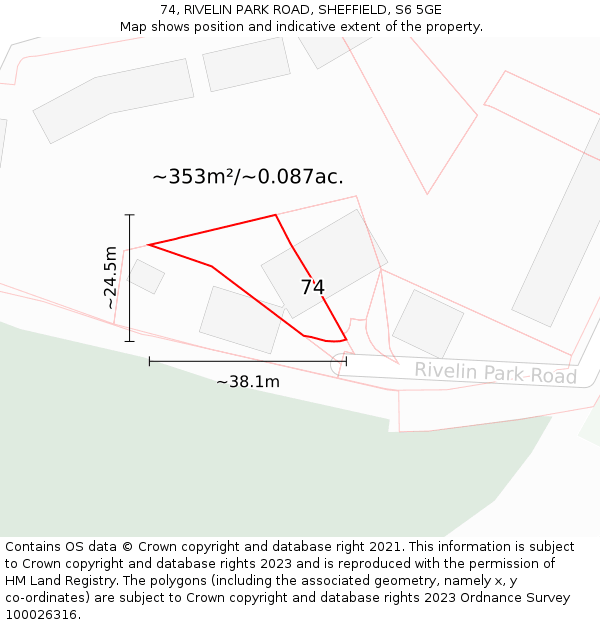 74, RIVELIN PARK ROAD, SHEFFIELD, S6 5GE: Plot and title map