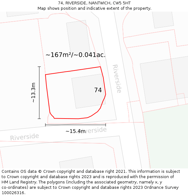 74, RIVERSIDE, NANTWICH, CW5 5HT: Plot and title map