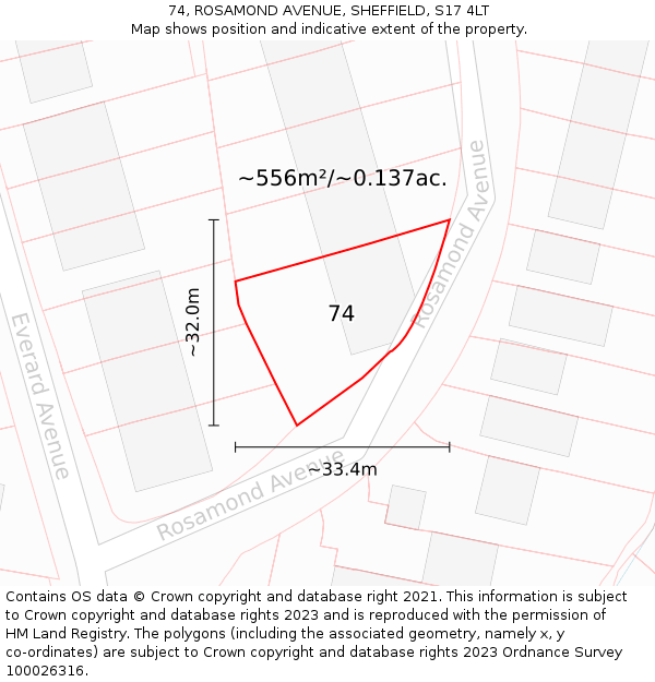 74, ROSAMOND AVENUE, SHEFFIELD, S17 4LT: Plot and title map