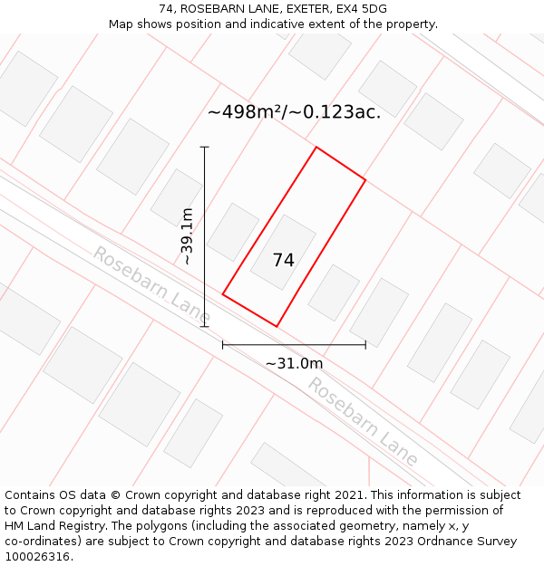 74, ROSEBARN LANE, EXETER, EX4 5DG: Plot and title map