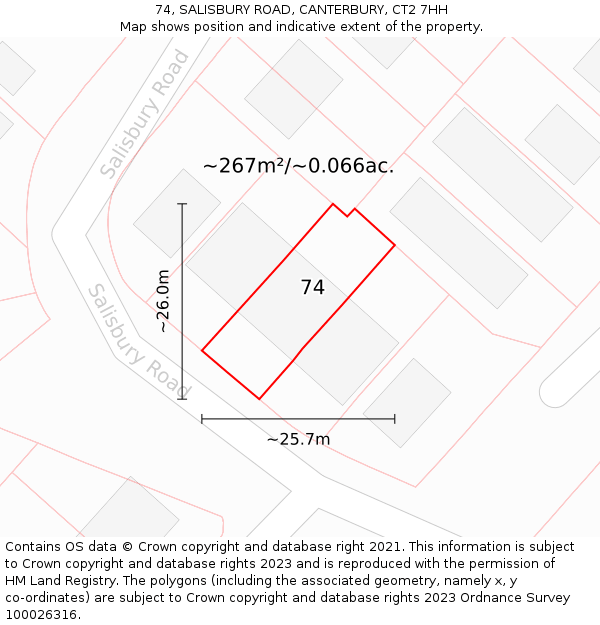 74, SALISBURY ROAD, CANTERBURY, CT2 7HH: Plot and title map