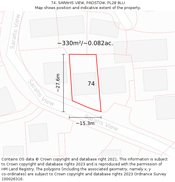 74, SARAHS VIEW, PADSTOW, PL28 8LU: Plot and title map