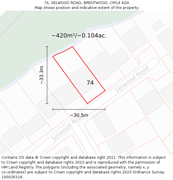74, SELWOOD ROAD, BRENTWOOD, CM14 4QA: Plot and title map