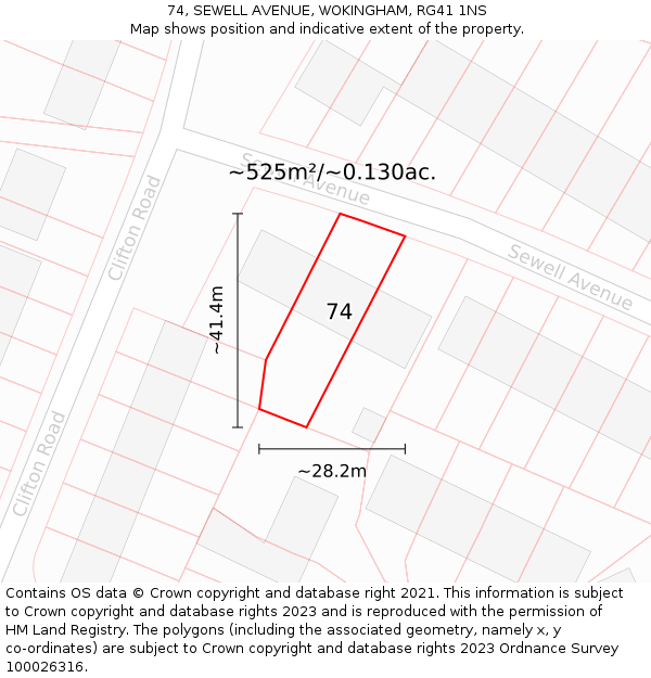 74, SEWELL AVENUE, WOKINGHAM, RG41 1NS: Plot and title map