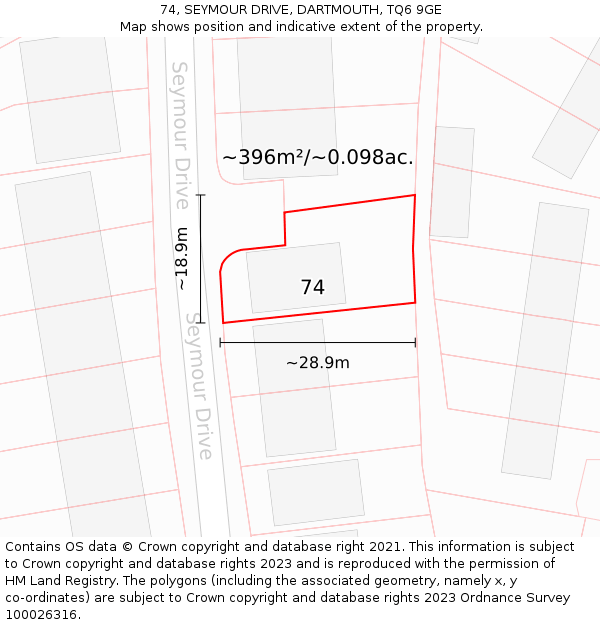74, SEYMOUR DRIVE, DARTMOUTH, TQ6 9GE: Plot and title map