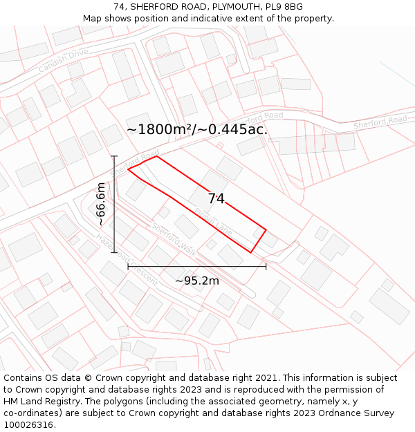 74, SHERFORD ROAD, PLYMOUTH, PL9 8BG: Plot and title map