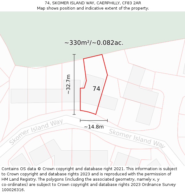 74, SKOMER ISLAND WAY, CAERPHILLY, CF83 2AR: Plot and title map