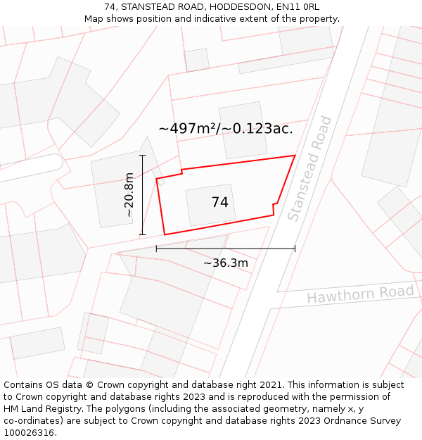 74, STANSTEAD ROAD, HODDESDON, EN11 0RL: Plot and title map