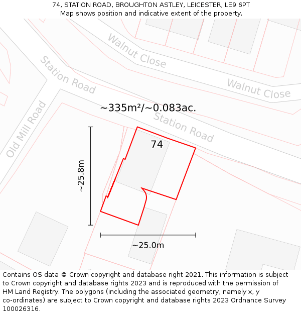 74, STATION ROAD, BROUGHTON ASTLEY, LEICESTER, LE9 6PT: Plot and title map