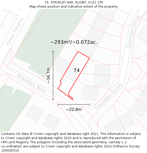 74, STAVELEY WAY, RUGBY, CV21 1TR: Plot and title map