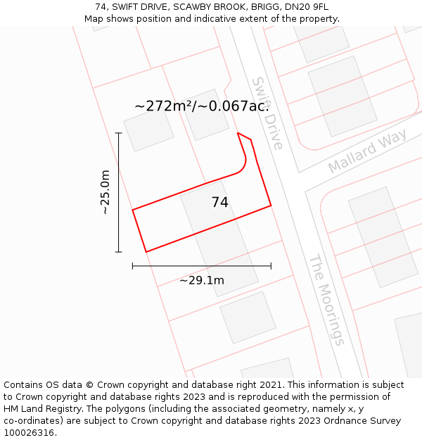 74, SWIFT DRIVE, SCAWBY BROOK, BRIGG, DN20 9FL: Plot and title map