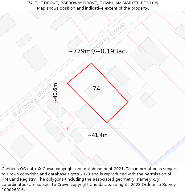 74, THE DROVE, BARROWAY DROVE, DOWNHAM MARKET, PE38 0AJ: Plot and title map