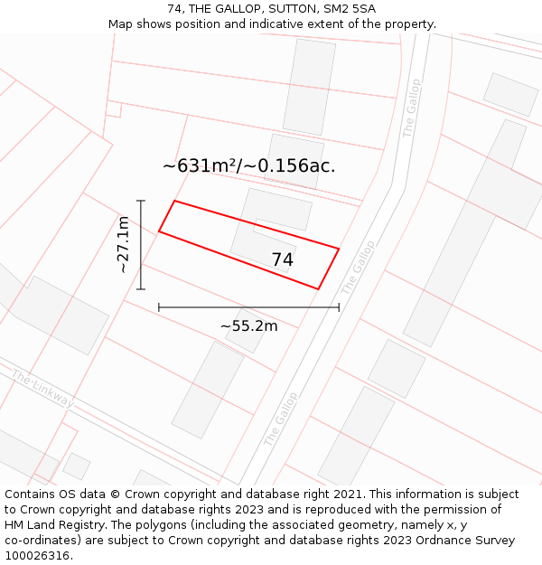 74, THE GALLOP, SUTTON, SM2 5SA: Plot and title map