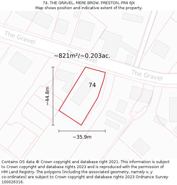 74, THE GRAVEL, MERE BROW, PRESTON, PR4 6JX: Plot and title map