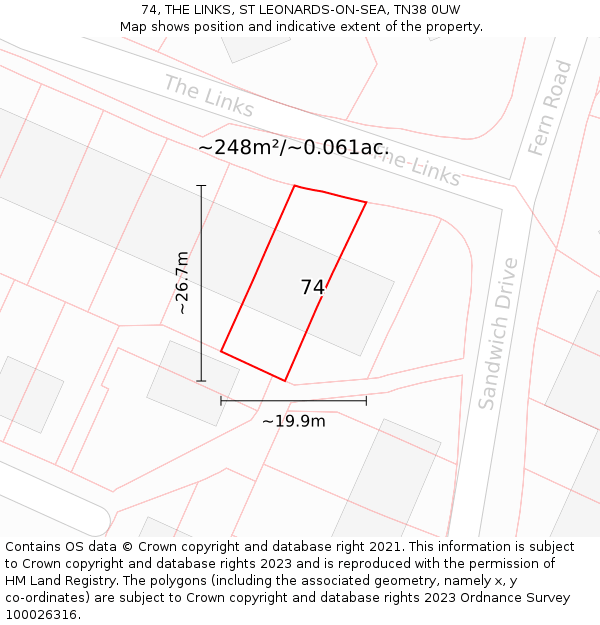 74, THE LINKS, ST LEONARDS-ON-SEA, TN38 0UW: Plot and title map