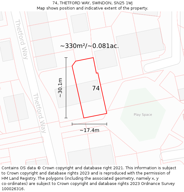 74, THETFORD WAY, SWINDON, SN25 1WJ: Plot and title map