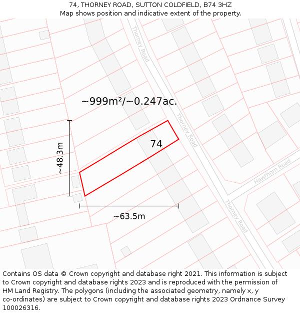 74, THORNEY ROAD, SUTTON COLDFIELD, B74 3HZ: Plot and title map