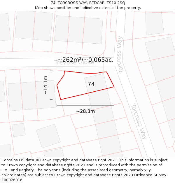 74, TORCROSS WAY, REDCAR, TS10 2SQ: Plot and title map