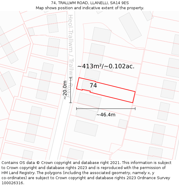 74, TRALLWM ROAD, LLANELLI, SA14 9ES: Plot and title map