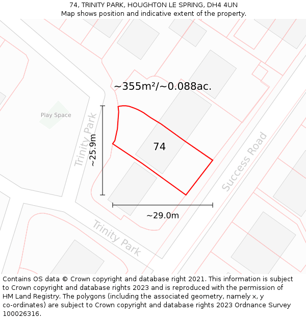 74, TRINITY PARK, HOUGHTON LE SPRING, DH4 4UN: Plot and title map