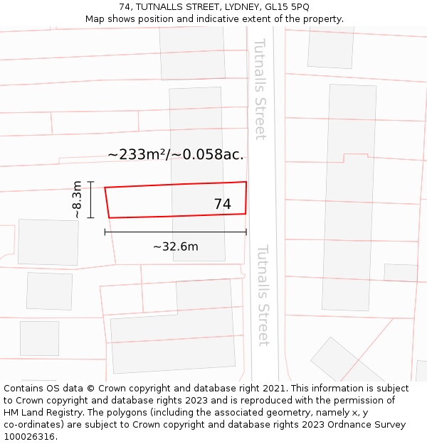 74, TUTNALLS STREET, LYDNEY, GL15 5PQ: Plot and title map