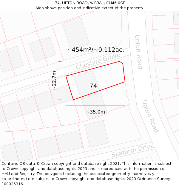 74, UPTON ROAD, WIRRAL, CH46 0SF: Plot and title map