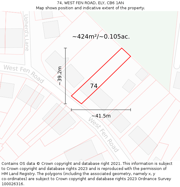 74, WEST FEN ROAD, ELY, CB6 1AN: Plot and title map