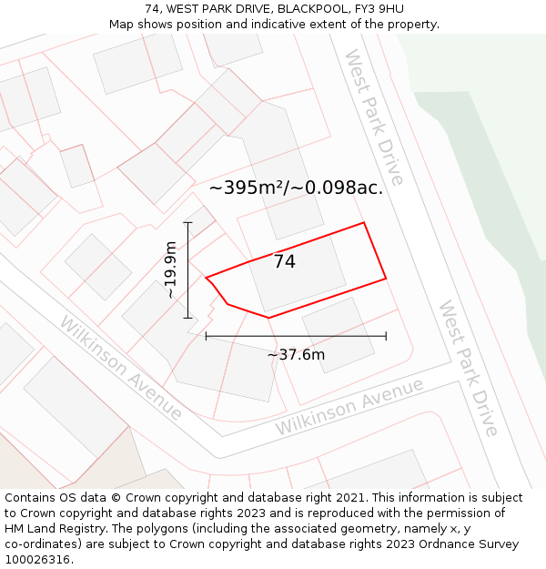 74, WEST PARK DRIVE, BLACKPOOL, FY3 9HU: Plot and title map