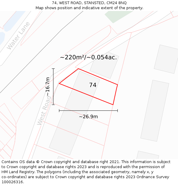 74, WEST ROAD, STANSTED, CM24 8NQ: Plot and title map