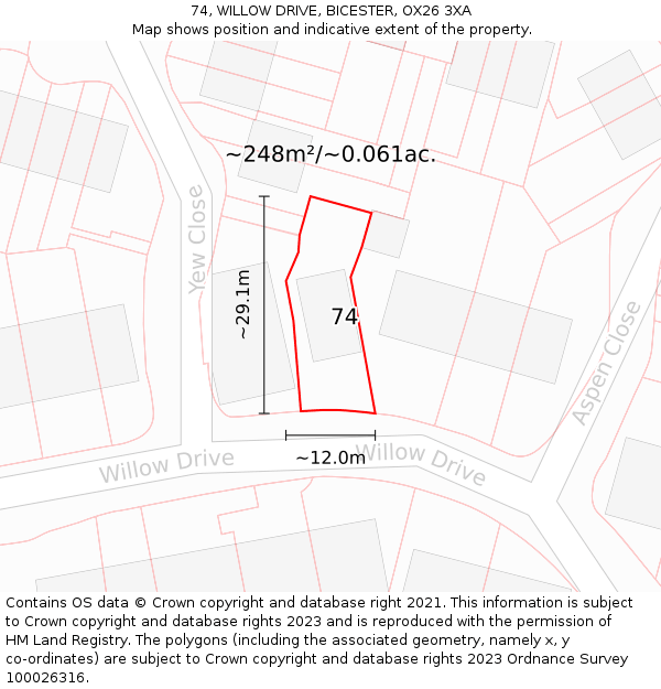 74, WILLOW DRIVE, BICESTER, OX26 3XA: Plot and title map