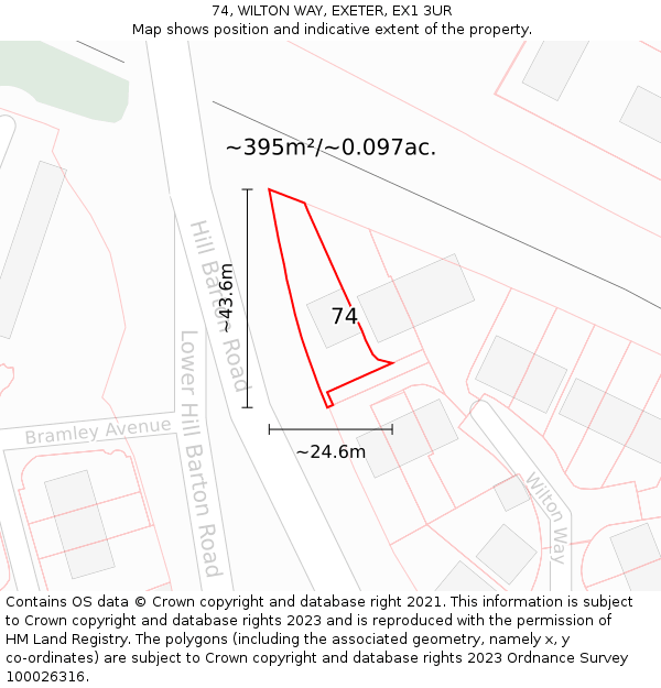 74, WILTON WAY, EXETER, EX1 3UR: Plot and title map