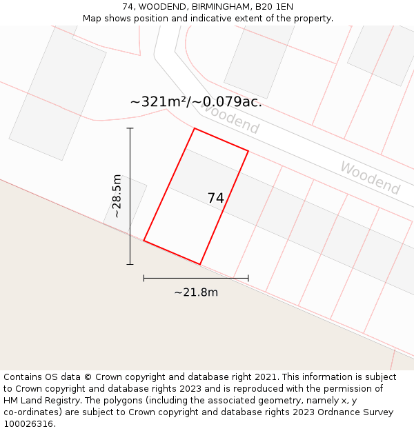 74, WOODEND, BIRMINGHAM, B20 1EN: Plot and title map