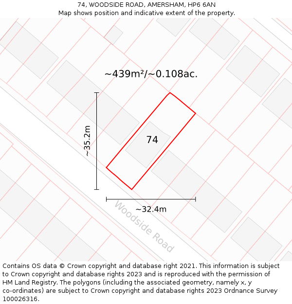 74, WOODSIDE ROAD, AMERSHAM, HP6 6AN: Plot and title map