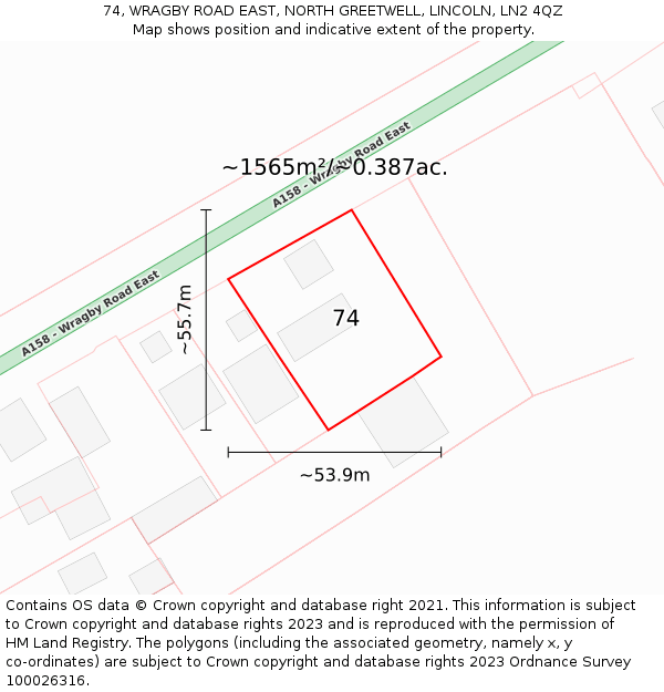 74, WRAGBY ROAD EAST, NORTH GREETWELL, LINCOLN, LN2 4QZ: Plot and title map