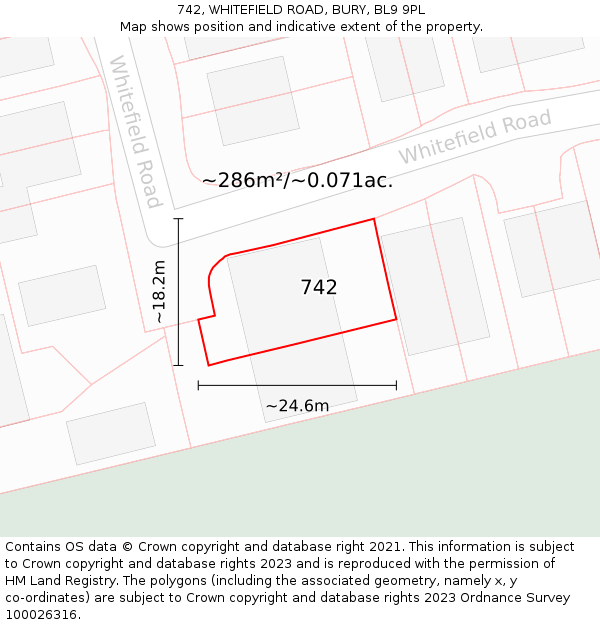 742, WHITEFIELD ROAD, BURY, BL9 9PL: Plot and title map
