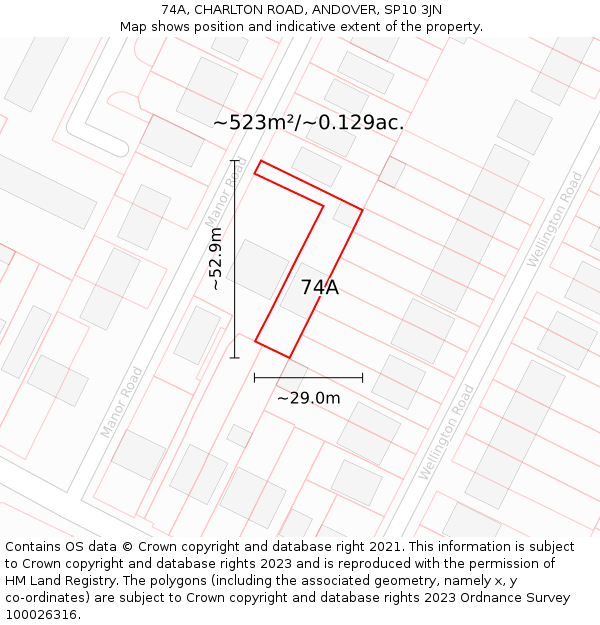 74A, CHARLTON ROAD, ANDOVER, SP10 3JN: Plot and title map