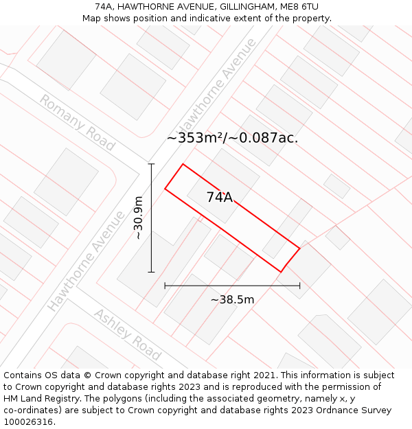 74A, HAWTHORNE AVENUE, GILLINGHAM, ME8 6TU: Plot and title map