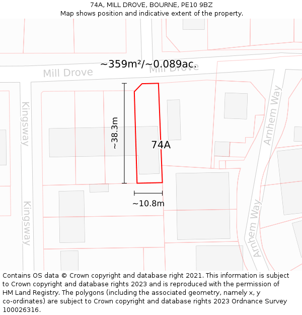 74A, MILL DROVE, BOURNE, PE10 9BZ: Plot and title map