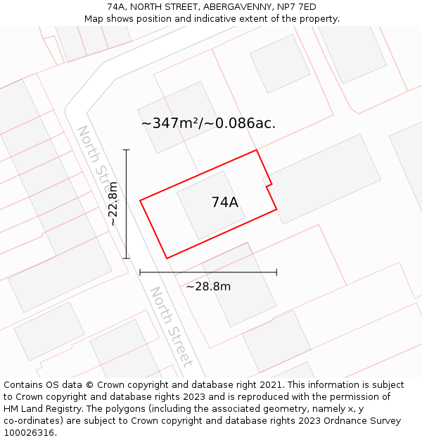 74A, NORTH STREET, ABERGAVENNY, NP7 7ED: Plot and title map